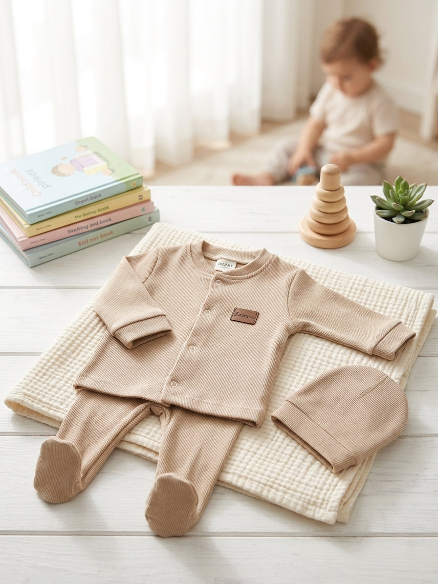 Set Nou-Născut Tricot Reiat cu Căciuliță Roz 0-3 Luni INFANT - Bej [ps:cca5d084-5b3d-4487-951a-faa4a411df82]