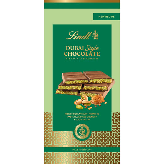 LINDT Dubai Style Chocolate, tableta de ciocolata, cu 45% fistic, 145 g [ps:f5c1b200-82fc-4ede-aa0f-853f30b9c8aa]