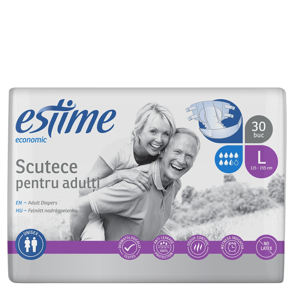 ESTIME Economic, scutece pentru adulti, L, 30 buc [ps:25fe20cb-b7b8-43de-bba5-b3997d250365]
