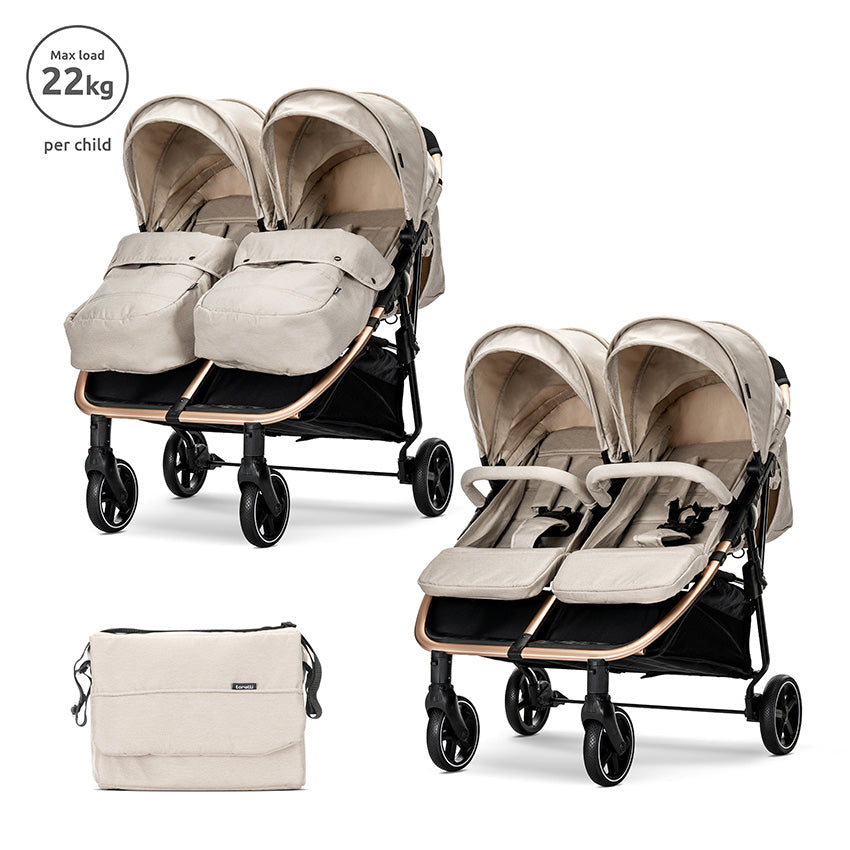 Cărucior Gemeni Lorelli Duo, Aluminiu, Beige - Beige new [ps:3d6a09a4-75a2-4140-b060-7c7123d62fc8]