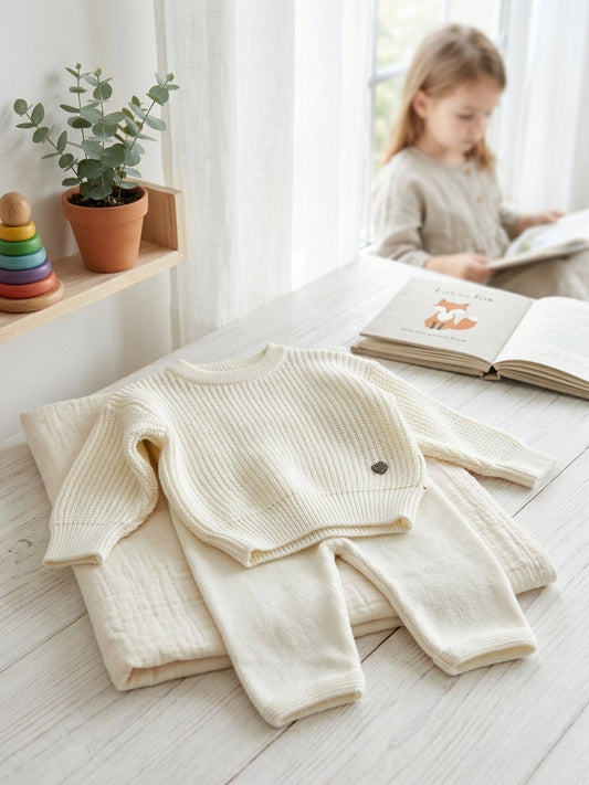 Set Tricot Bebe Belot Roz Pudrat 6-9 Luni - INFANT - Alb ivoire [ps:52fe0435-6005-4925-8c2a-6036be02e915]