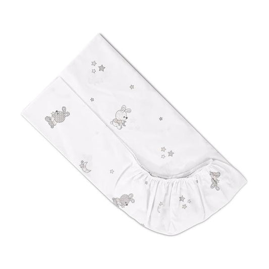 Cearceaf Lorelli cu Elastic, Bumbac Ranforce, 60x120 cm - Little Rabbits Grey [ps:1094120c-8aa9-4a8b-bd7c-992110587322]