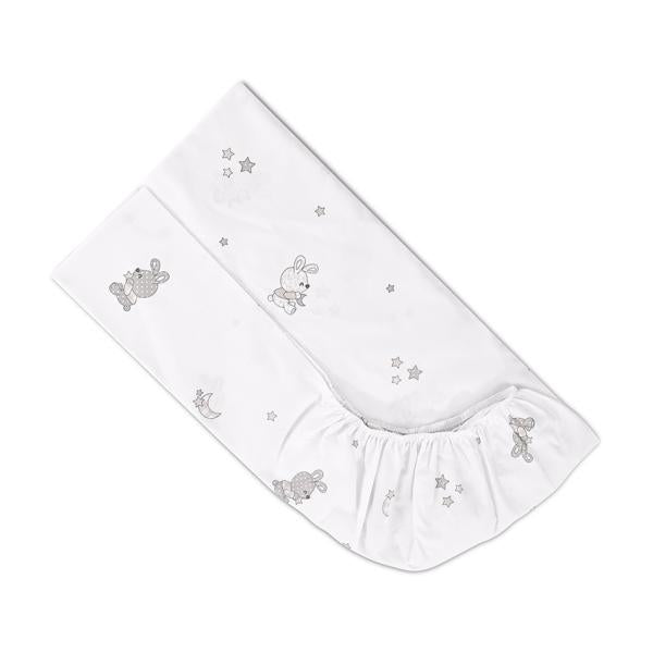Cearceaf Lorelli cu Elastic, Bumbac Ranforce, 60x120 cm - Little Rabbits Grey [ps:1094120c-8aa9-4a8b-bd7c-992110587322]