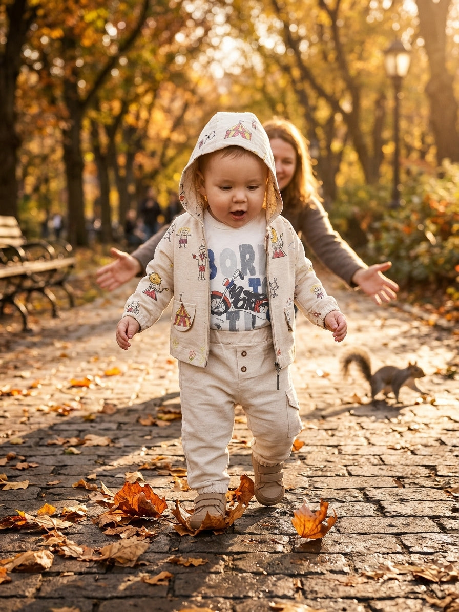 Set Hanorac Circ, Tricou și Pantaloni Bej 6-9L | INFANT - 9-12 Luni [ps:05d97473-f4e4-4bf4-9faf-6a8b584de562]