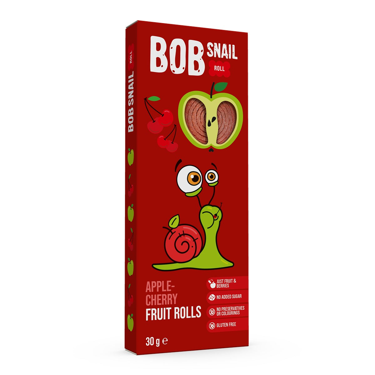 BOB SNAIL Fruit Rolls, Rulou din fructe, gustare din fructe, cu mere si cirese, 30 g [ps:aeb03054-4243-41a3-bff9-bcaad404251b]