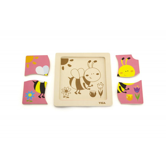 Puzzle din lemn din 4 piese mari - albina, Viga [ps:a32fdfb7-1fcb-401f-b4a8-606bceca0f62]