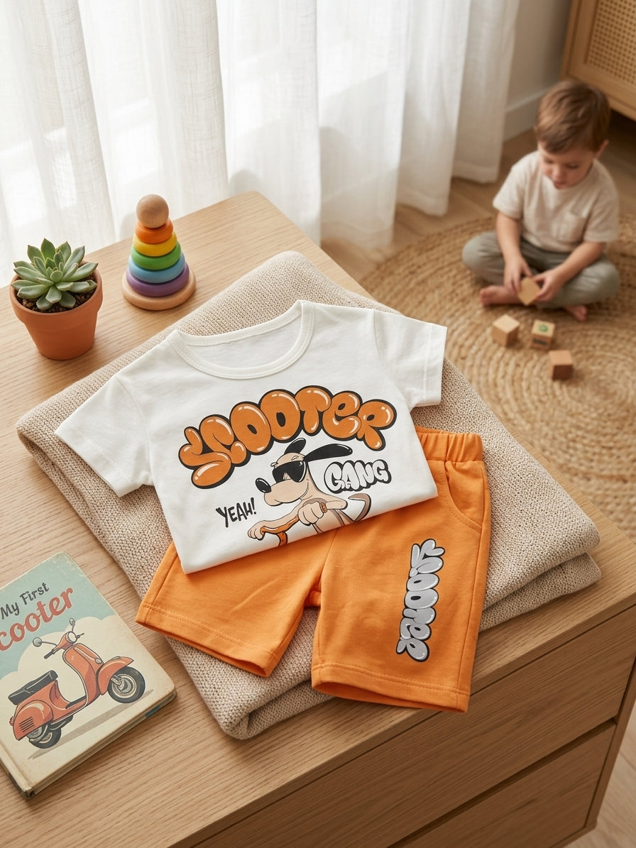 Set tricou și pantaloni scurți băieți cu imprimeu câine - Maro [ps:2834a436-a8a4-4fd1-ab9f-5b908e324a16]