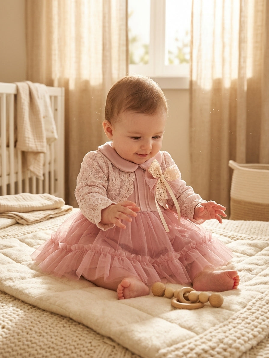 Rochie Gardenia cu dantelă și tul roz pentru bebeluși - 3-6 Luni [ps:90c3567c-3c98-401b-a4a6-d88680117179]
