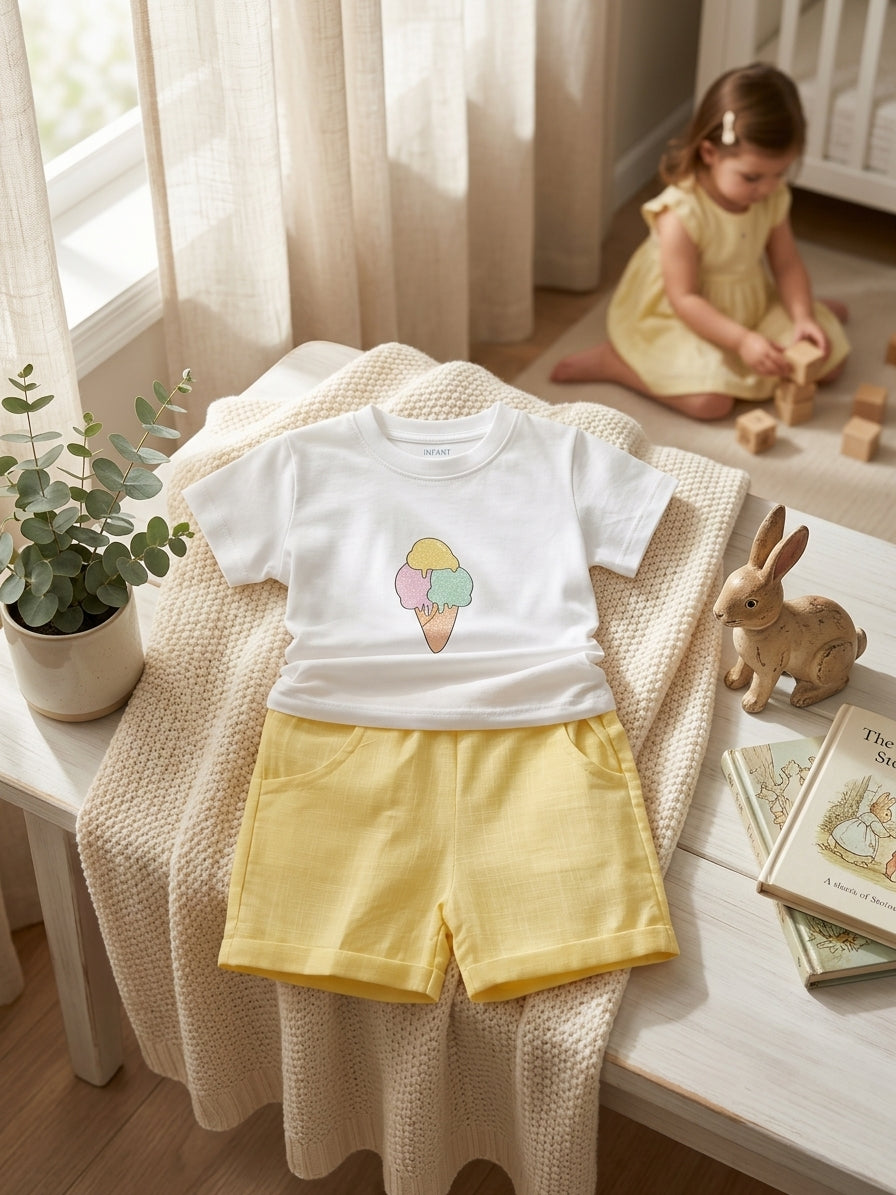 Set tricou și pantaloni scurți din in cu înghețată - 12-18 Luni [ps:1171c077-8d6b-40eb-b459-6a3b2fe9461a]