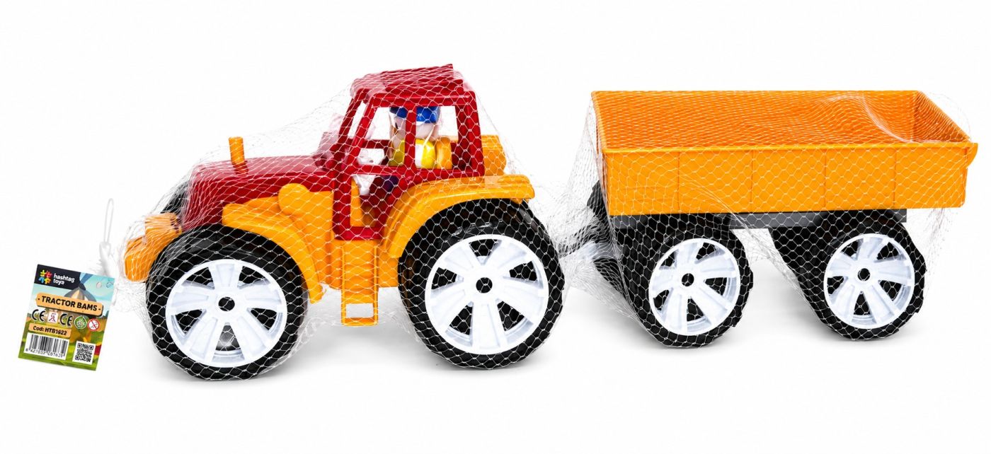 Tractor Bams 3 cu Remorcă Roșu Portocaliu Viva Toys - Rosu Portocaliu [ps:0c44f632-0a40-46aa-b14c-1641e80fd9e9]