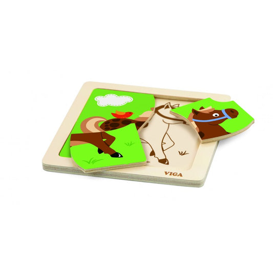 Puzzle din lemn din 4 piese mari - cal [ps:88481eed-bec6-4f72-9d21-5a27684428b4]