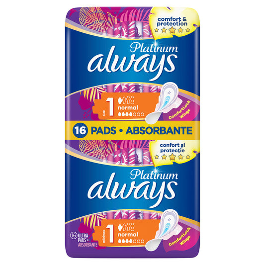 ALWAYS Platinum Normal Duo, absorbante igienice, marime 1, 16 buc [ps:a261e30d-d7db-49db-9e37-aecf16e2c0b0]