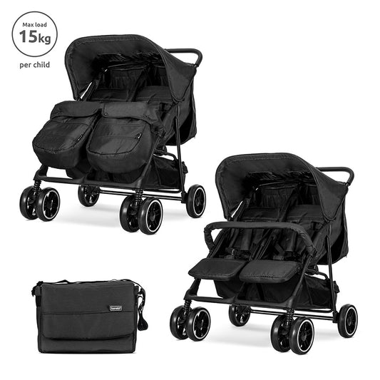Cărucior Gemeni Lorelli Twin, Cool Grey - Reglabil - Black [ps:b4d4cf3f-7aa5-483d-aa4d-2ac71d590082]