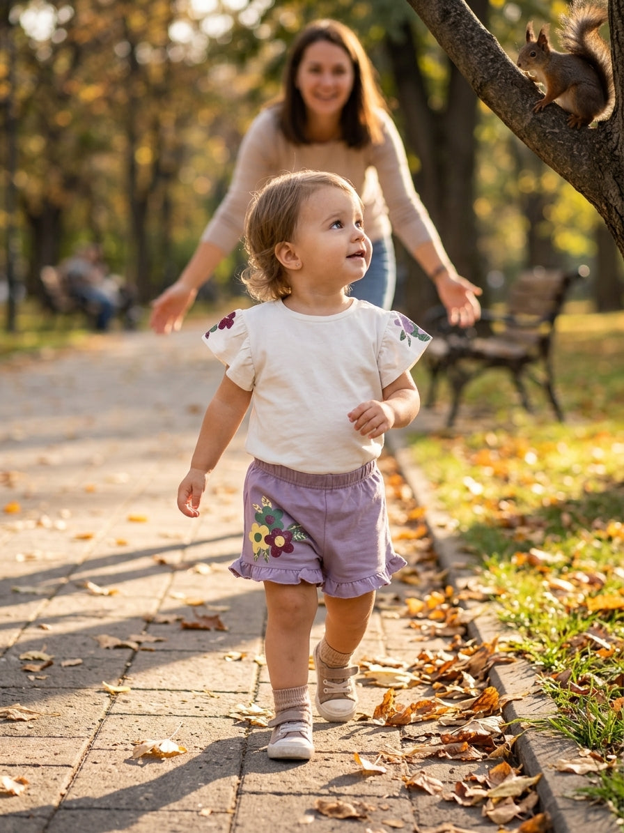 Set tricou și pantaloni scurți Sosso Baby cu flori și - 5 ANI [ps:6d8e88d9-395f-428b-9d40-a1b67b25e759]