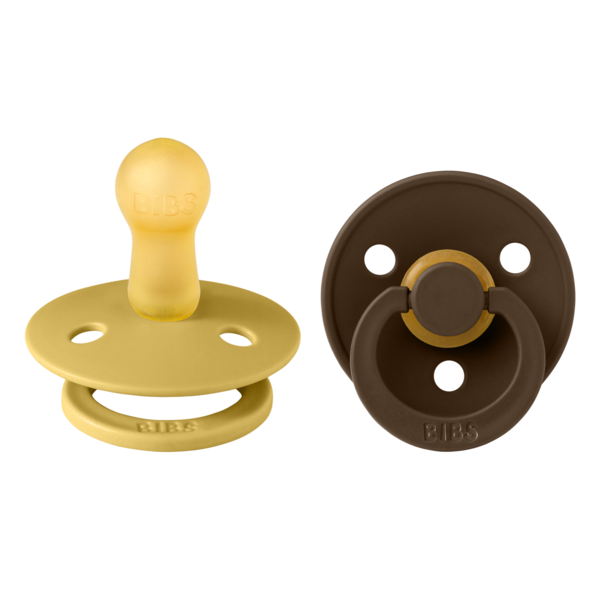 Set 2 Suzete BIBS Colour Latex, Tetina Simetrică, 0 luni - Mustard/Mocha [ps:3f569760-51dd-48e2-b6de-288642594a36]