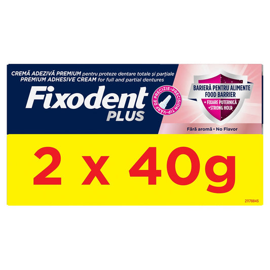 Pachet FIXODENT Plus Food Barrier, crema adeziva pentru proteza dentare, 2 x 40 g [ps:bf86b5ba-7932-404b-8619-022af1ae1340]