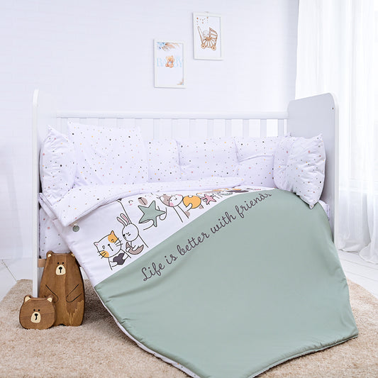 Set Lenjerie Pătuț Lorelli Happy Friends Mint, 8 piese - Green [ps:40be6053-74a4-405c-99b5-9d62d3928825]