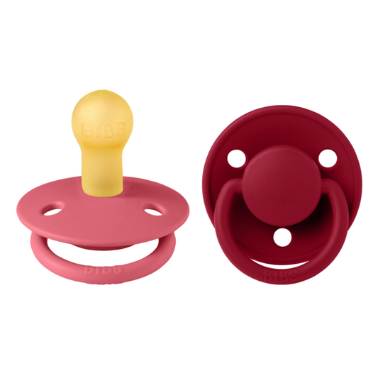 Set 2 Suzete BIBS De Lux Latex, Tetină Rotundă, 0 luni - Coral/Ruby [ps:1dc1dbe4-7bff-4a15-9070-476aaa3120a8]