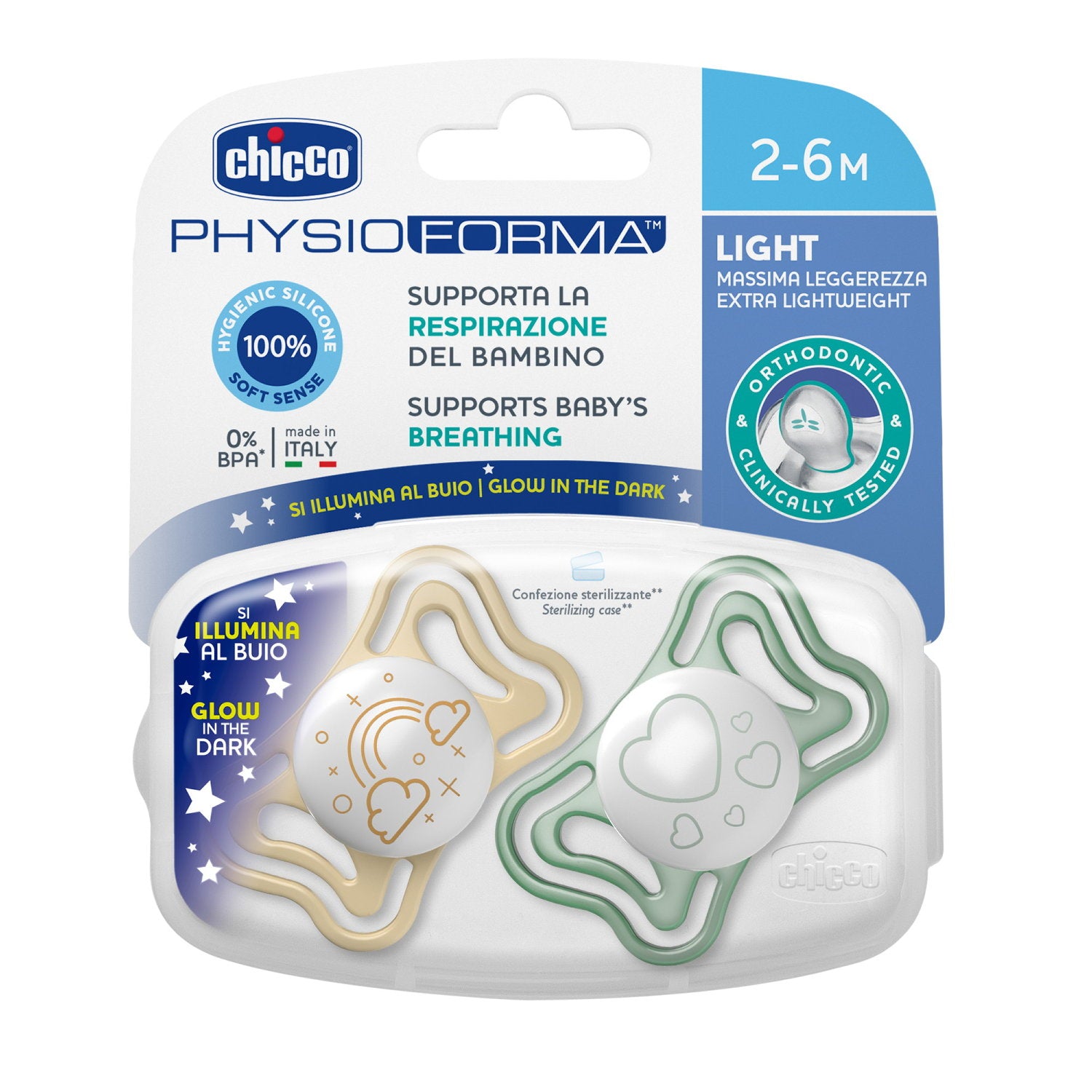Suzeta Chicco PhysioForma Light Glow, 2bucati, unisex, - 2-6 luni [ps:6095fe2d-45cc-408c-99b3-e8e82e4be392]