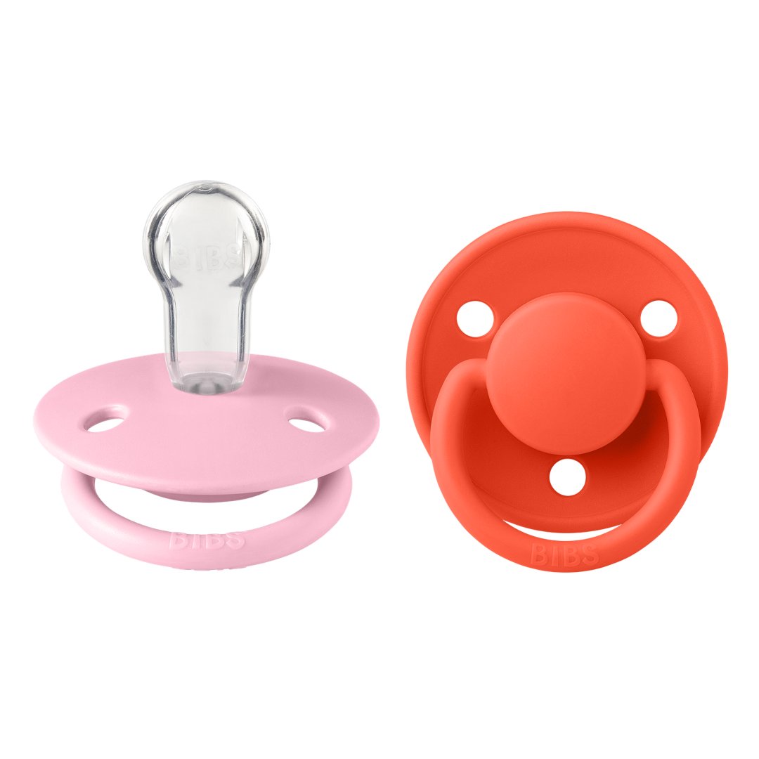 Set 2 Suzete BIBS De Lux Silicon, Tetină Rotundă - - Baby Pink/Tango [ps:2c1ec763-3265-428f-b934-90ff48aa9acb]
