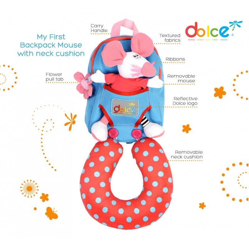 Rucsac cu jucarie soricel si perna de calatorie, Dolce [ps:6aebdcf8-58f0-41fc-8868-6de3d917334a]