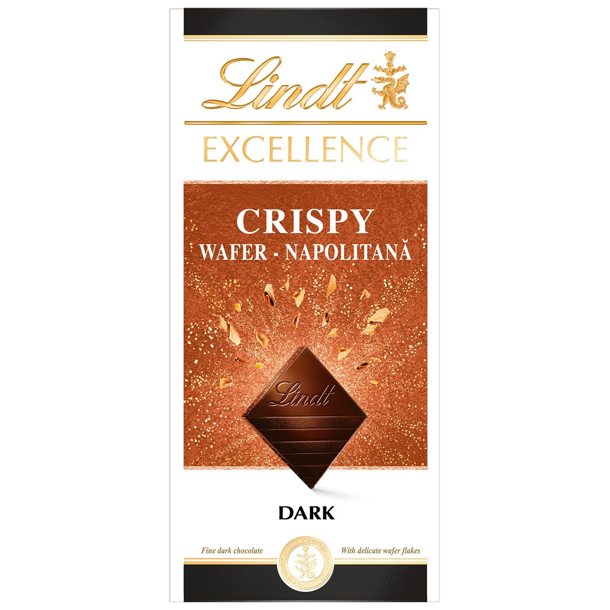 LINDT Excellence Crispy Wafer Dark, tableta de ciocolata, neagra, cu napolitana, 100 g [ps:03e285b4-75c5-46ac-bd78-38d2a97736db]