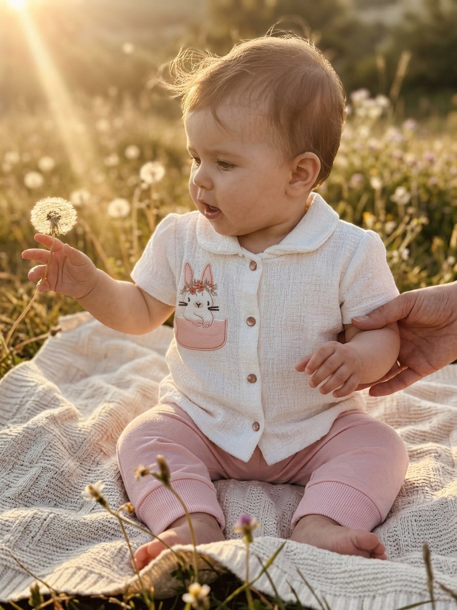 Set cămașă și pantaloni BabyM cu iepuraș brodat 3-6 Luni - 6-9 Luni [ps:2d239310-16d6-44ff-aa3b-84decebf64b6]