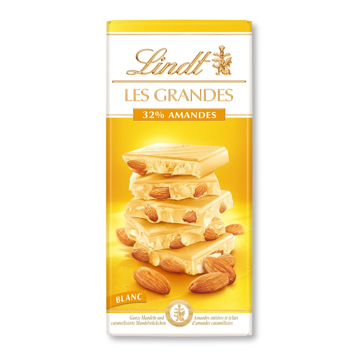 LINDT Les Grandes, tableta de ciocolata, alba cu aroma de migdale, 150 g [ps:46404e6a-e302-409d-b3c2-ed774cb8edd8]