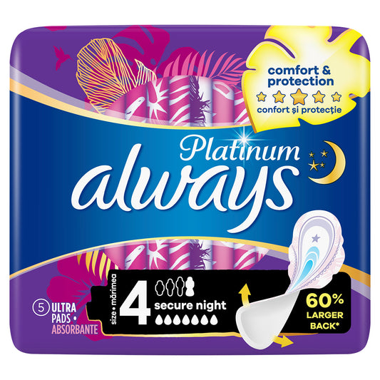 ALWAYS Platinum Night, absorbante igienice, marime 4, 5 buc [ps:fc055bb4-2f59-41e3-b915-89c0c2758761]