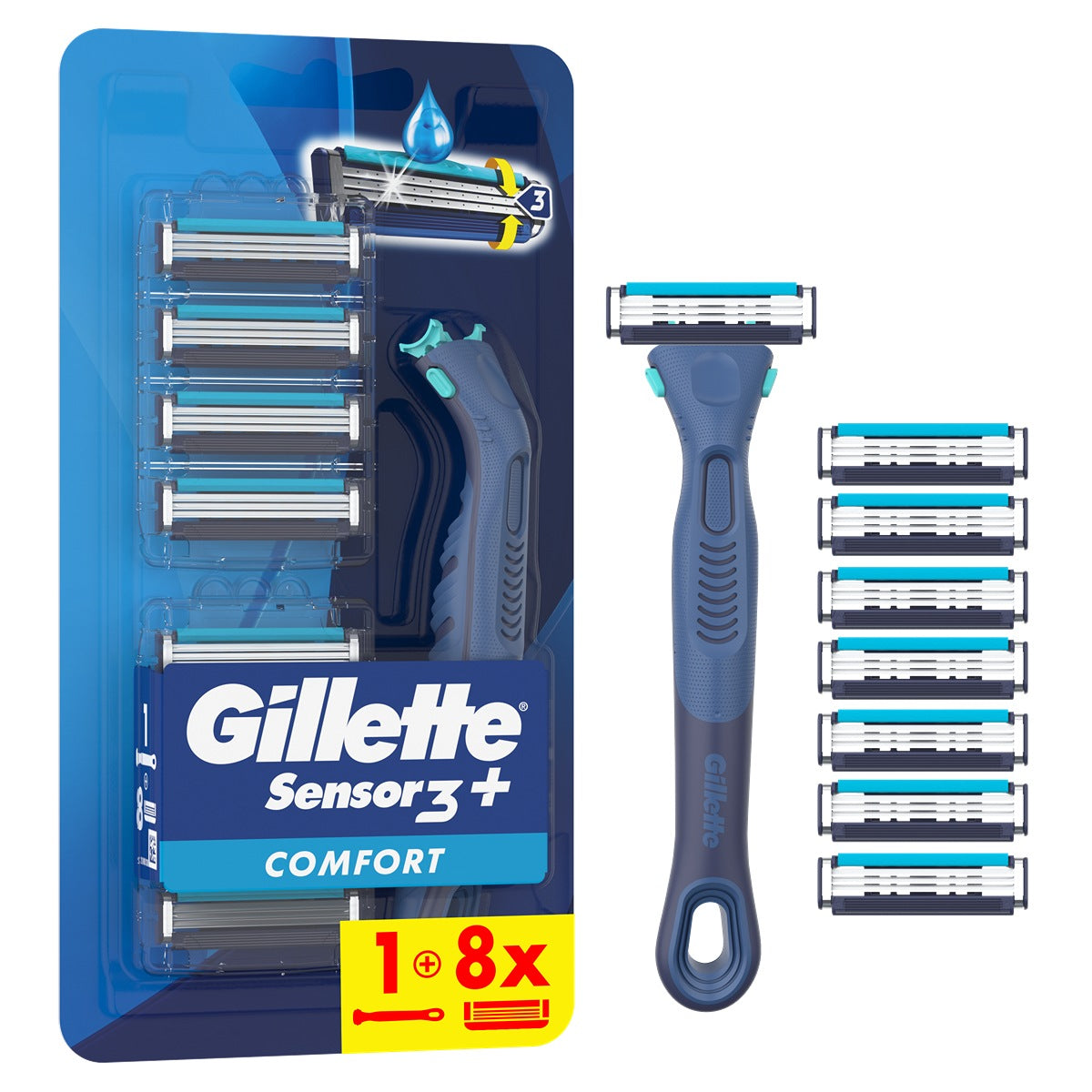 GILLETTE Sensor 3 Plus Comfort, aparat de ras, 8 buc [ps:6203b6ce-da75-4a50-9542-ada7098363fb]