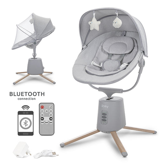 Leagăn Electric Lorelli Storky, Bluetooth, Beige | 0-6 luni - Grey [ps:4bcdbfea-9841-4fe4-b2ca-cfb871c165d0]