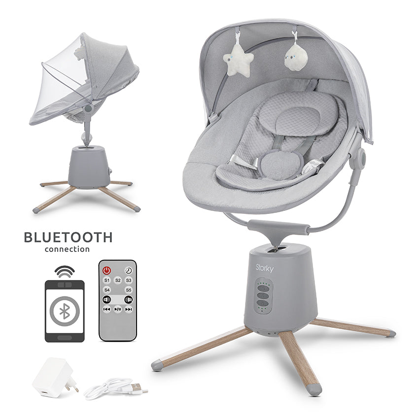 Leagăn Electric Lorelli Storky, Bluetooth, Beige | 0-6 luni - Grey [ps:4bcdbfea-9841-4fe4-b2ca-cfb871c165d0]