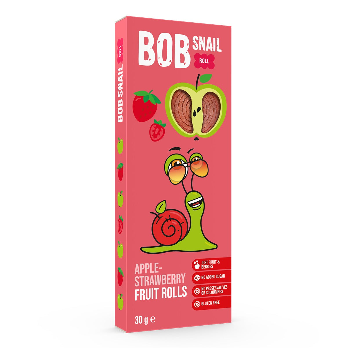 BOB SNAIL Fruit Rolls, Rulou din fructe, gustare din fructe, cu mere si capsune, 30 g [ps:6a264138-c615-43b6-8a82-8839e22953be]