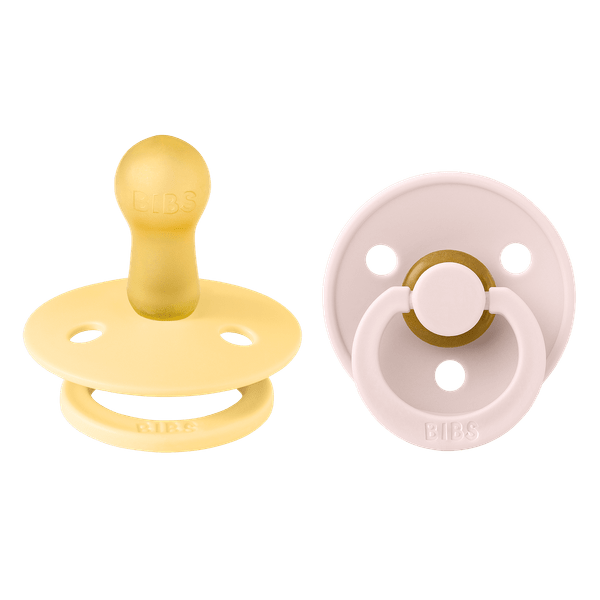 Set 2 Suzete BIBS Colour Latex, Tetină Rotundă, 0 luni - Pale Butter/Petal [ps:ed1eaa8f-1f2d-4d53-a526-e4f9687e5cf9]