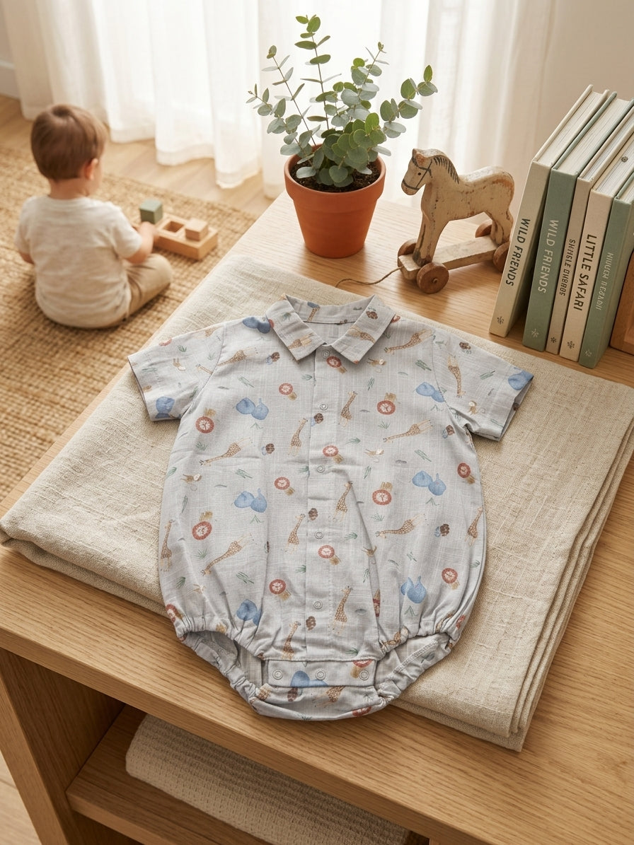 Body cu guler și imprimeu safari, Flexi 0-3 Luni Bleu INFANT - 6-9 Luni [ps:11ffbc37-e337-4905-8a7d-dd2ce4868eb4]