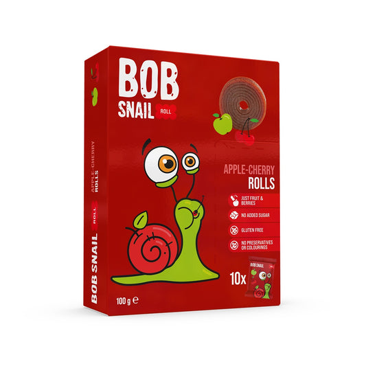 BOB SNAIL Fruit Rolls, Rulou din fructe, gustare din fructe, cu mere si cirese, 10 buc, 100 g [ps:1c65e867-e9c3-4408-876b-7c8cdb3be573]