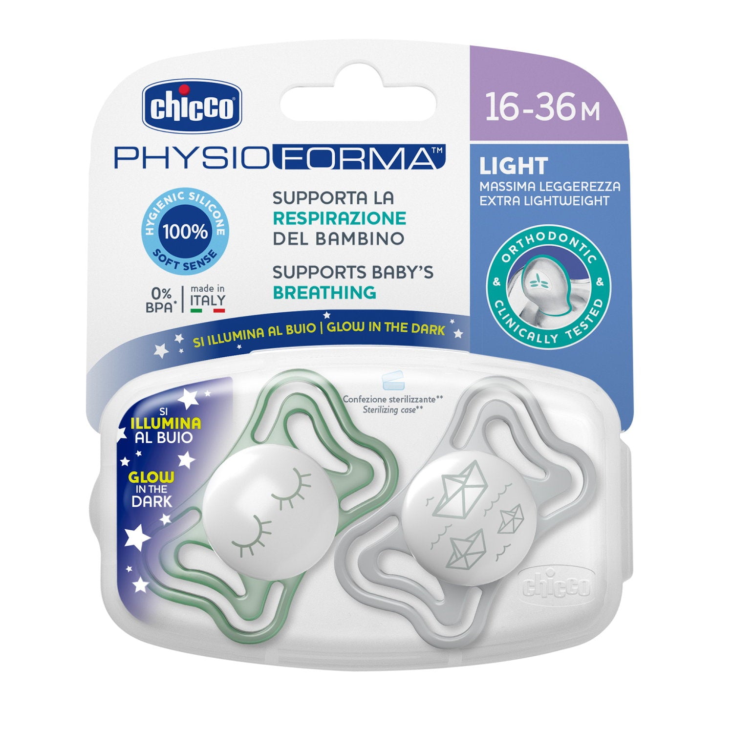 Suzeta Chicco PhysioForma Light Glow, 2bucati, unisex, - 2 buc [ps:adf54901-528e-4c11-a1d1-31a86eaf802a]