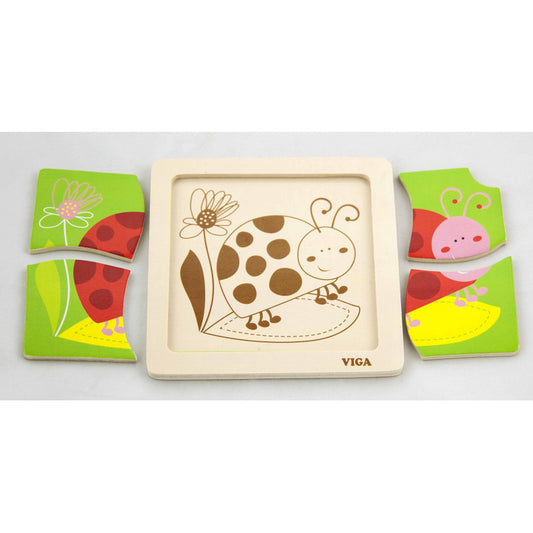 Puzzle din lemn din 4 piese mari, Buburuza, Viga [ps:80154a82-17a3-466d-8184-735a6a3db1fa]
