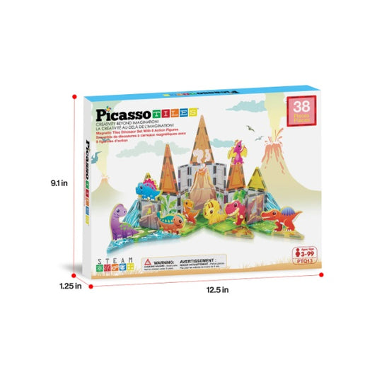PICASSO TILES Dinozauri, magentic, set de constructie, 38 piese [ps:77658ce0-e667-4583-81d8-007260af6615]