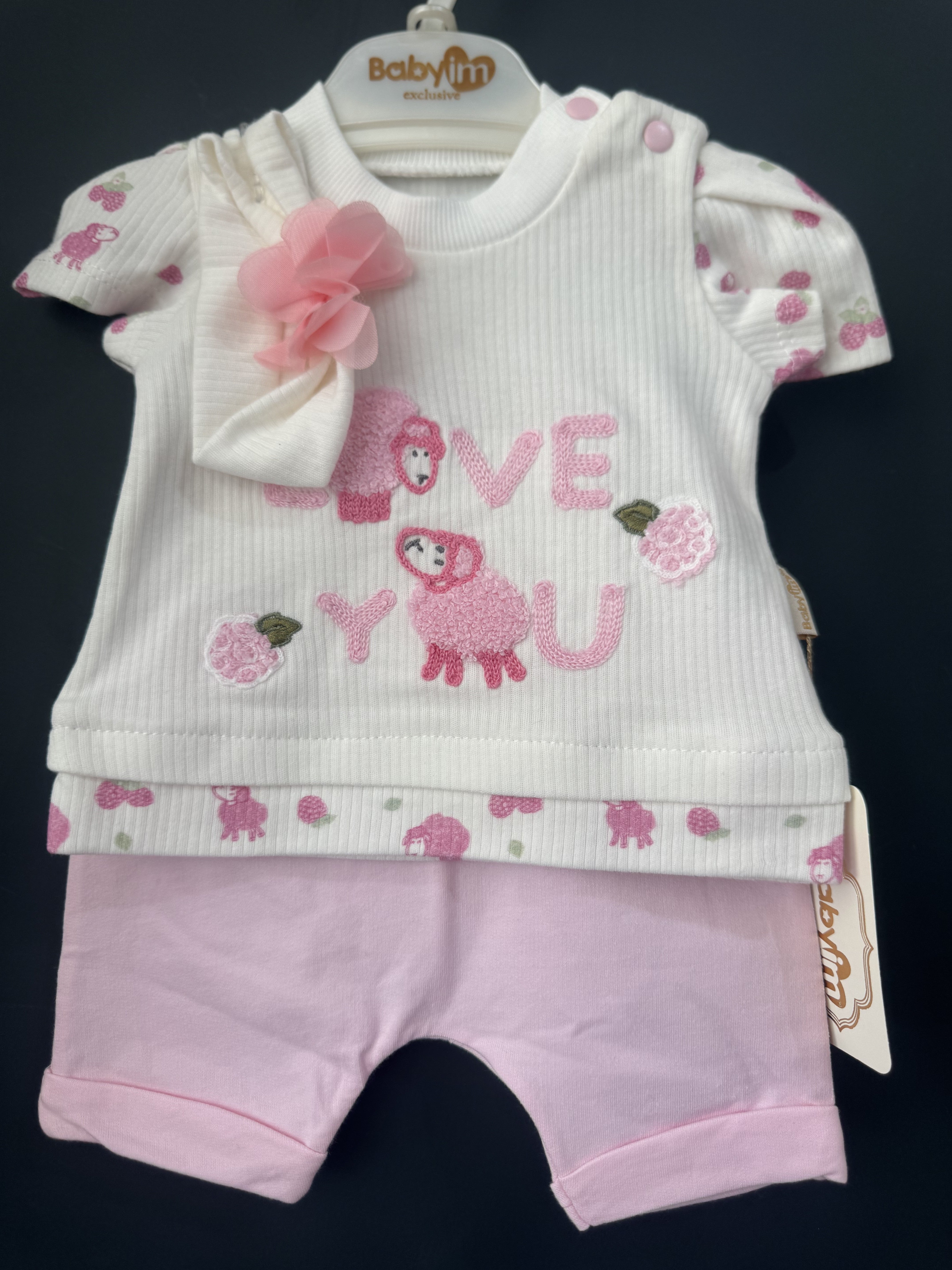 Set tricot BabyM cu oițe și zmeură 0-3 Luni INFANT - 3-6 Luni [ps:2da64a4c-631d-476d-b87e-4339ed57133b]