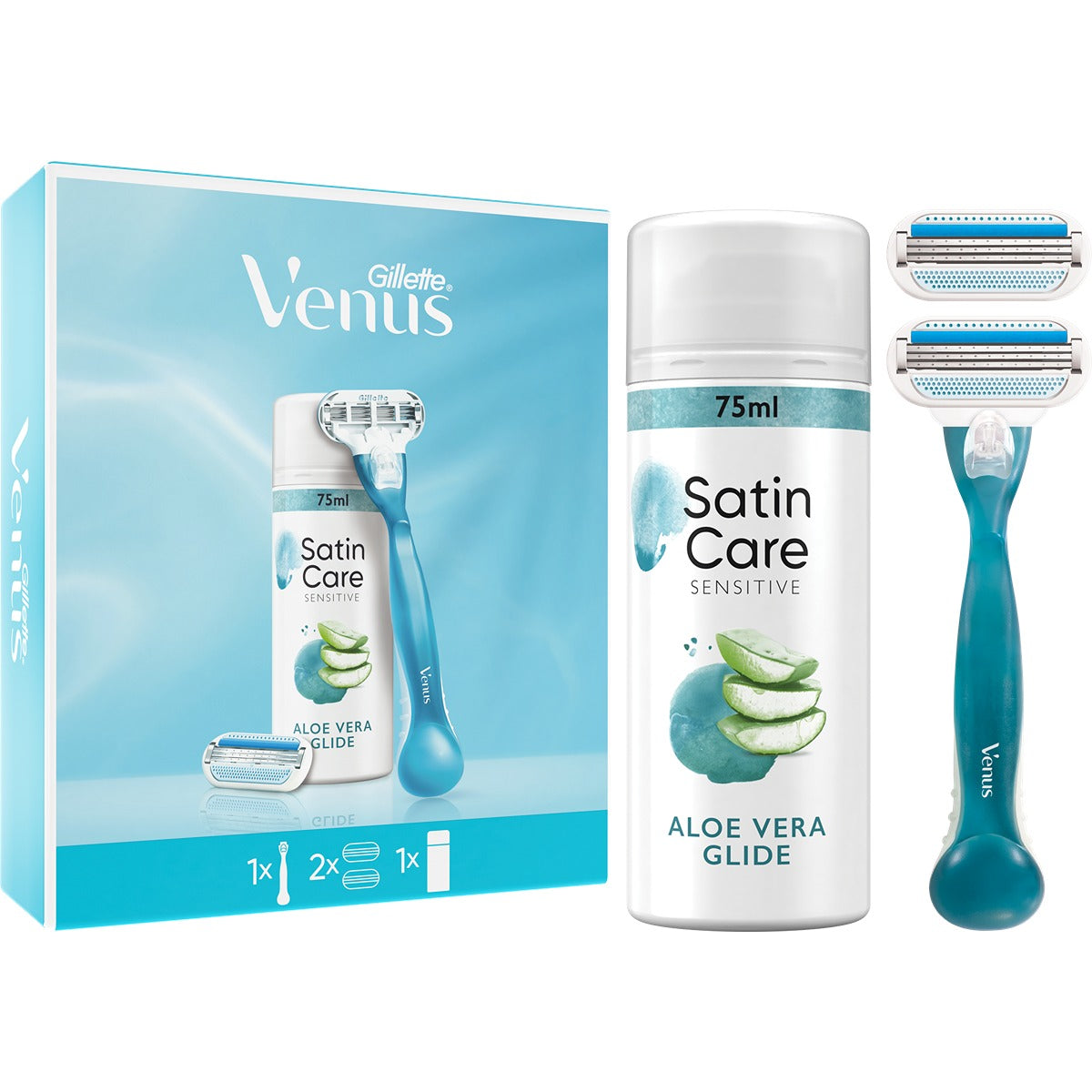 Set cadou X-Mas GILLETTE Venus Smooth, aparat de ras pentru femei + 1 lama de rezerva + gel de ras Satin Care Sensitive Aloe Vera Glide, 75 ml [ps:49c05e12-547a-4802-9a0c-ebae437d022c]