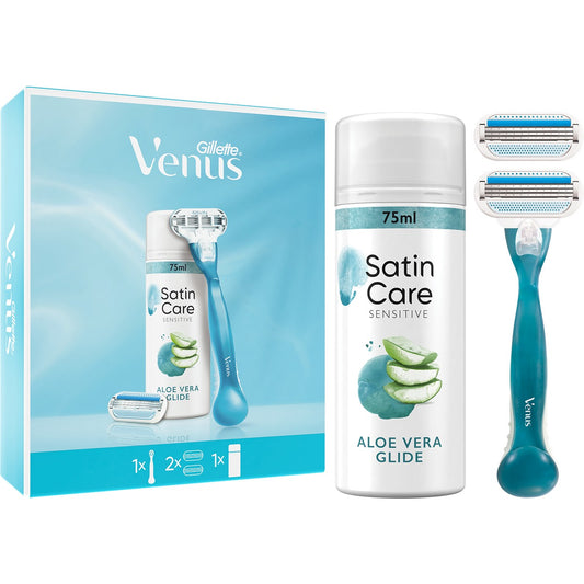 Set cadou X-Mas GILLETTE Venus Smooth, aparat de ras pentru femei + 1 lama de rezerva + gel de ras Satin Care Sensitive Aloe Vera Glide, 75 ml [ps:49c05e12-547a-4802-9a0c-ebae437d022c]