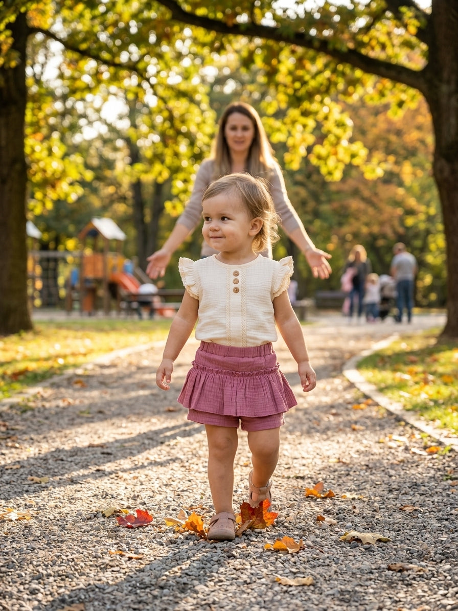 Set muselină bej cu volane dantelă și fustă roz 2 ANI INFANT - 4 ANI [ps:0917cc1d-4de4-43b7-9e36-b851de215d0c]