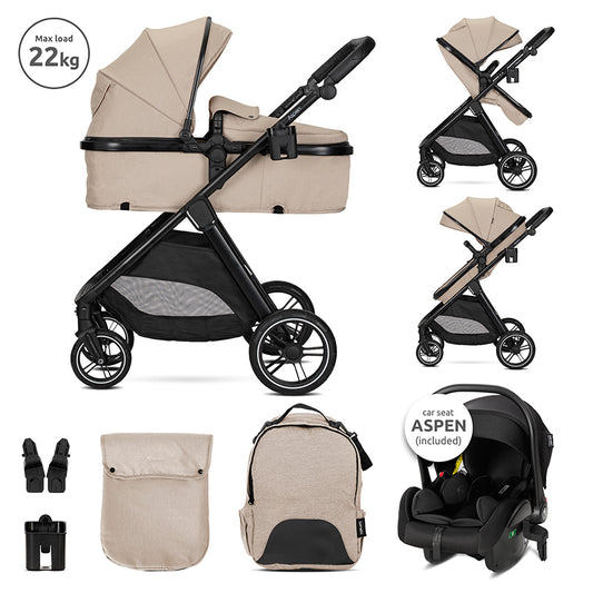 Cărucior Set 3 în 1 Lorelli Aspen, Verde, până la 22 kg - Cappuccino [ps:a6a086bb-5042-409e-a7be-08d1d4bd99f5]