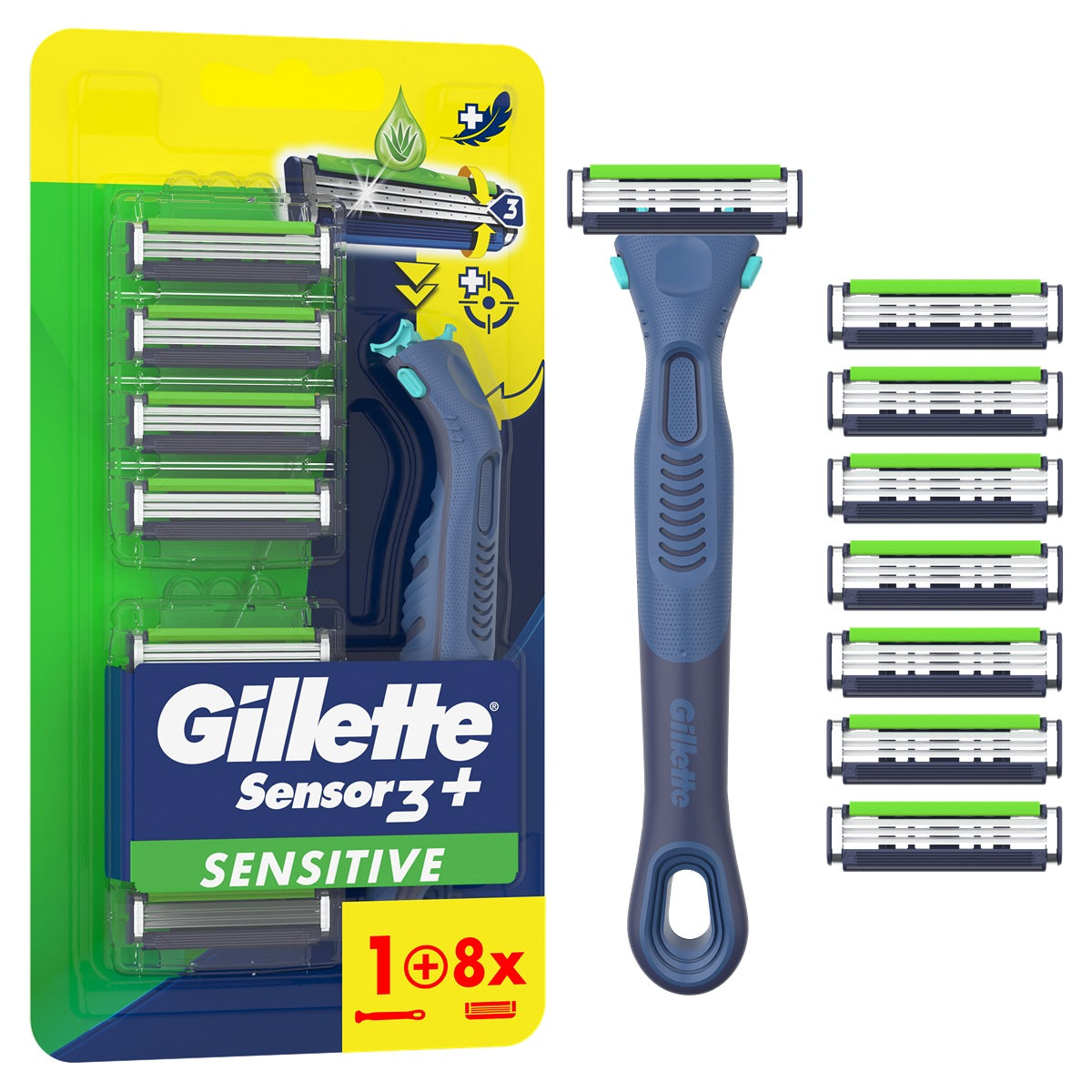 GILLETTE Sensor 3 Plus Sensitive, aparat de ras, 8 buc [ps:979688fc-1d60-42ec-99b7-c85ece2e4b63]