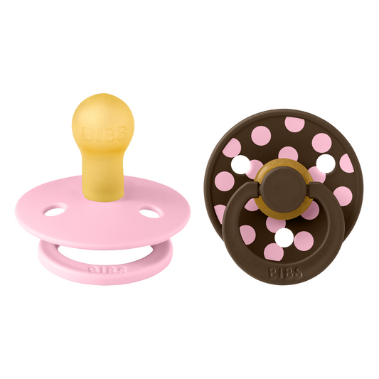 Set 2 Suzete BIBS Colour Studio Polka Dots, 0 luni, Rotunde - Baby Pink/Mocha [ps:80bf78ed-4ffc-4bcc-aaad-d3388d0922e9]
