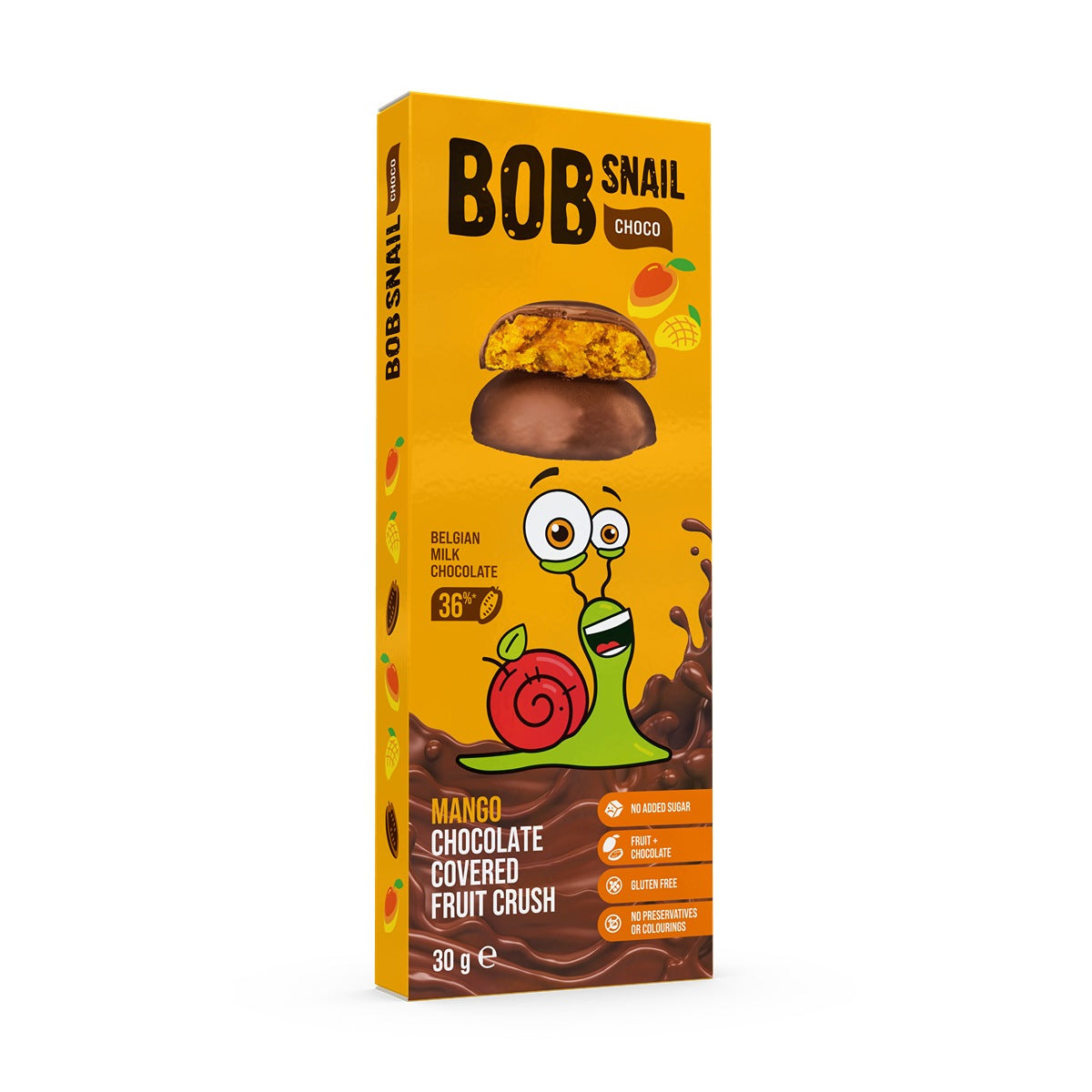 BOB SNAIL Fruit Crush, Fructe cu ciocolata cu lapte, gustare din fructe, cu mango, 30 g [ps:4c2c5043-75a5-4bbe-a1f3-ddb203376671]