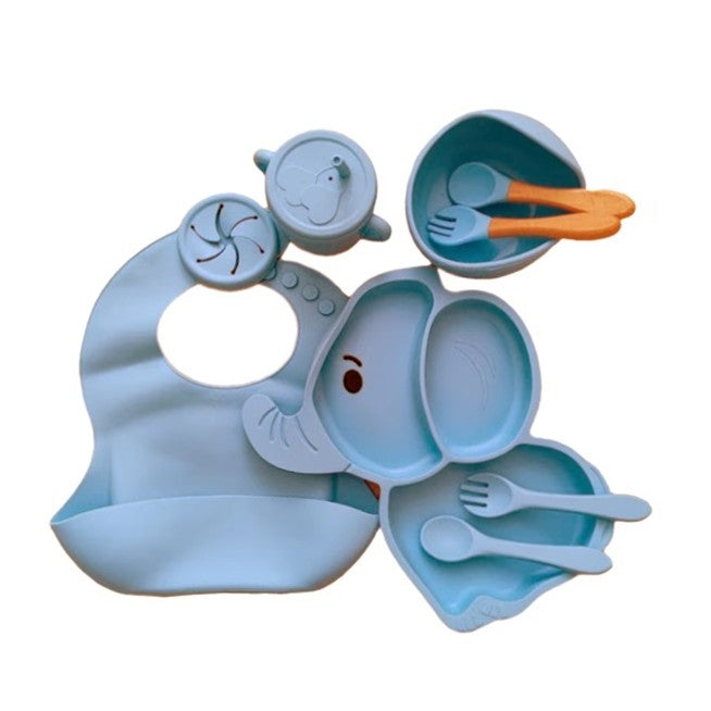 Set Servire Masă Flippy 10 Piese, Silicon și Lemn, Roz - Albastru Deschis [ps:617ec32b-4fea-4029-8a6c-e18316082242]