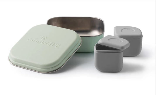 Set cutie cu 2 silipods pentru mancare bebelusi Miniware Grow bento, 3 piese, Keylime+Grey [ps:16781212-0c84-4b39-bfe6-0f10e722b8df]