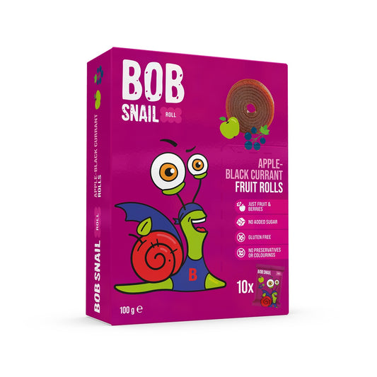 BOB SNAIL Fruit Rolls, Rulou din fructe, gustare din fructe, cu mere si coacaze negre, 10 buc, 100 g [ps:a3822f71-a771-491b-a733-97d0a76035b0]